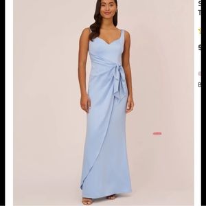 Satin Crepe Mermaid Gown with Tie Waist in Blue Breeze